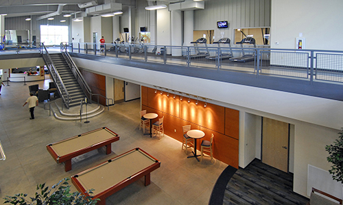 Mezzanine in an athletic steel building